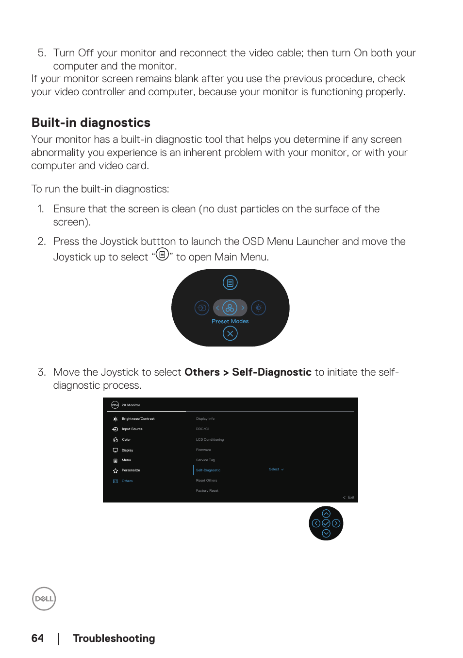 Built-in diagnostics | Dell P2723D 27" 1440p Monitor User Manual | Page 64 / 73