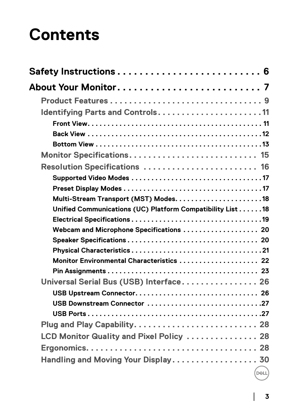 Dell C2723H 27" Video Conferencing Monitor User Manual | Page 3 / 109