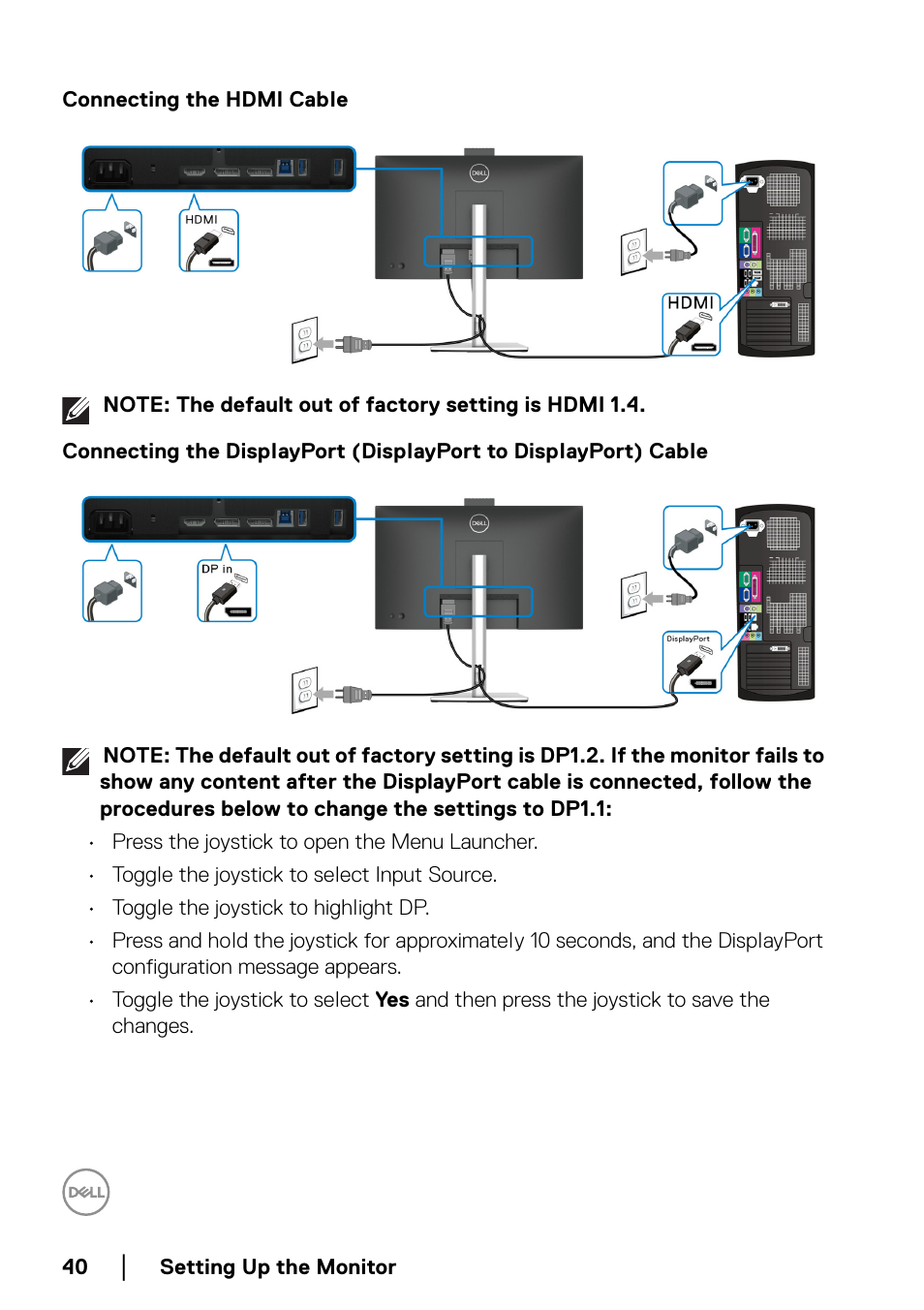 Connecting the hdmi cable | Dell C2723H 27" Video Conferencing Monitor User Manual | Page 40 / 109