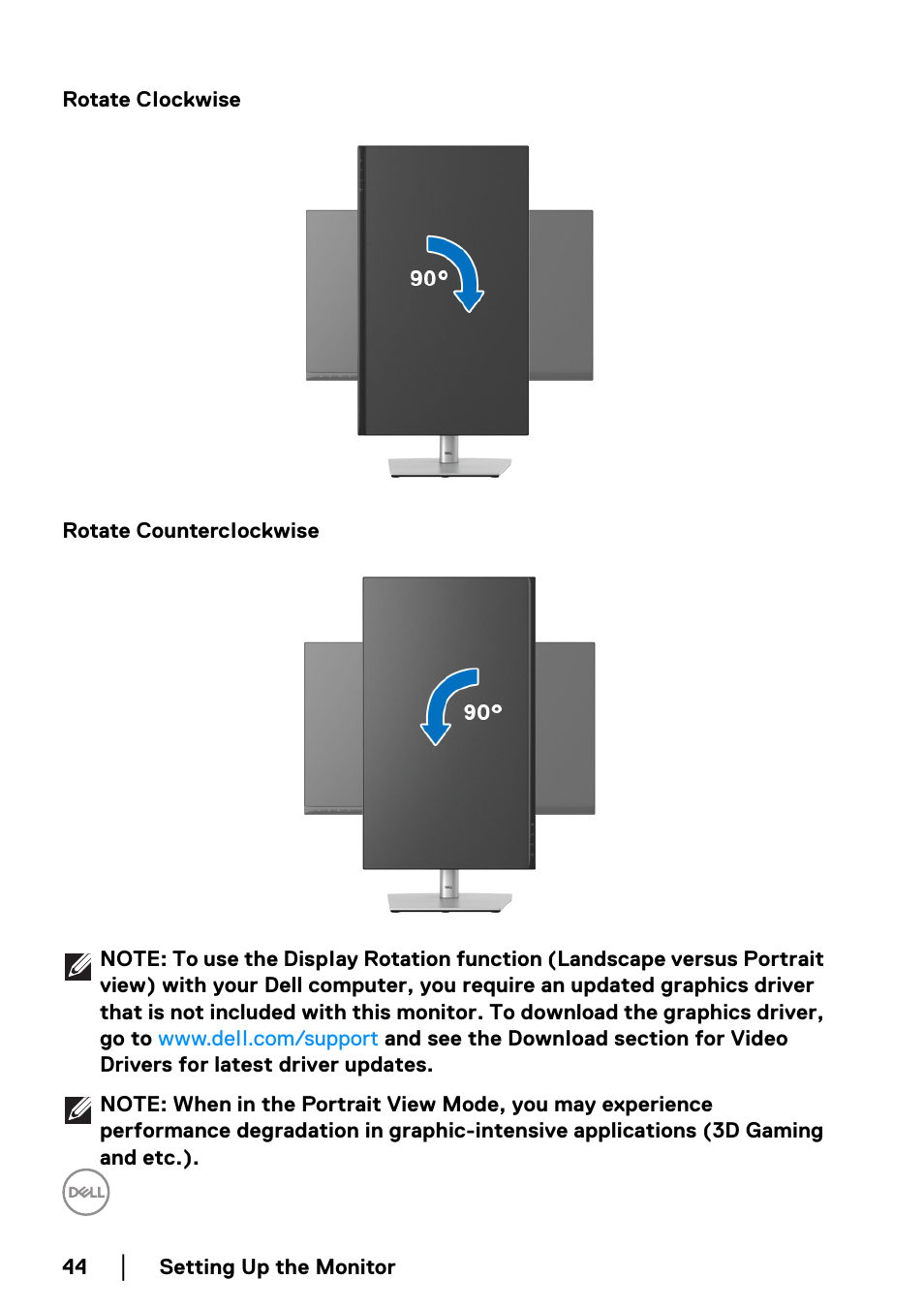 Rotate clockwise, Rotate counterclockwise | Dell C2723H 27" Video Conferencing Monitor User Manual | Page 44 / 109