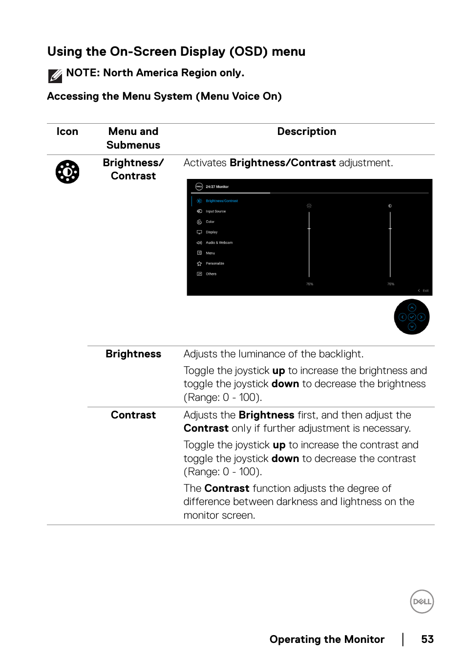 Using the on-screen display (osd) menu, Accessing the menu system (menu voice on) | Dell C2723H 27" Video Conferencing Monitor User Manual | Page 53 / 109