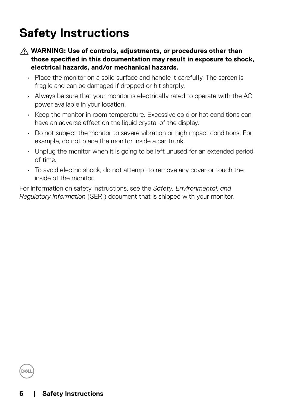 Safety instructions | Dell C2723H 27" Video Conferencing Monitor User Manual | Page 6 / 109