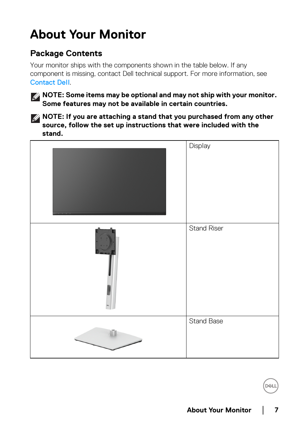 About your monitor | Dell C2723H 27" Video Conferencing Monitor User Manual | Page 7 / 109