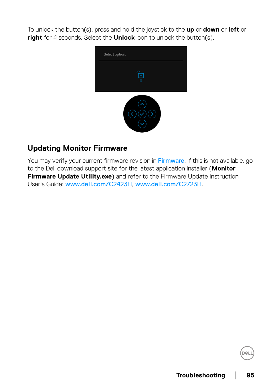 Updating monitor firmware | Dell C2723H 27" Video Conferencing Monitor User Manual | Page 95 / 109
