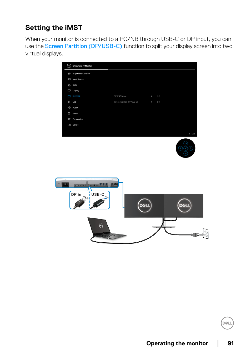 Setting the imst | Dell UltraSharp 49 U4924DW 49" WQHD Ultrawide Curved Monitor User Manual | Page 91 / 103