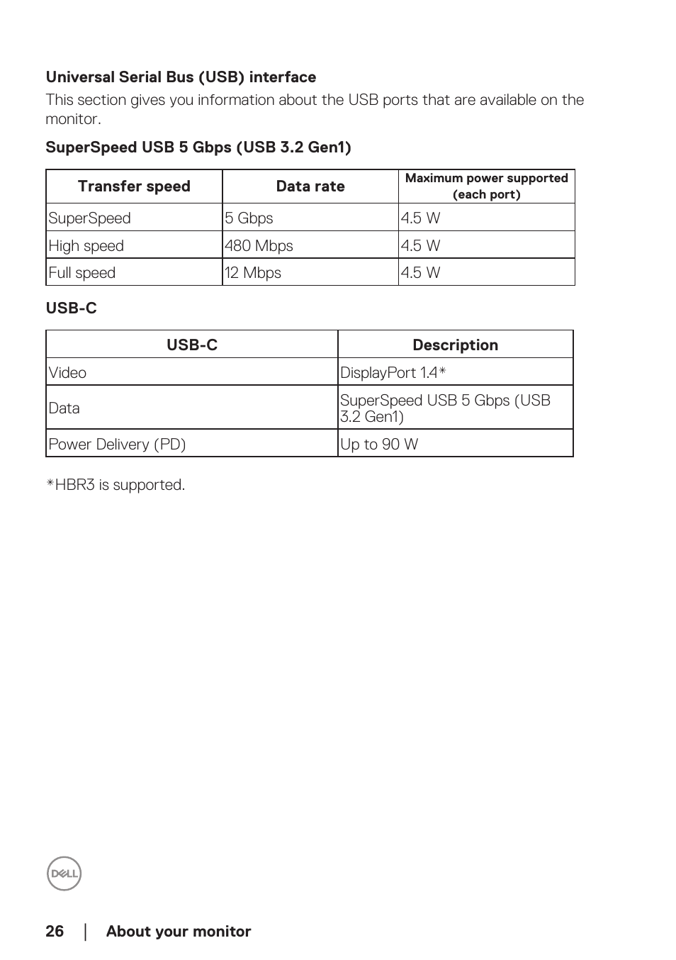 Universal serial bus (usb) interface | Dell P2723DE 27" 1440p USB Type-C Hub Monitor User Manual | Page 26 / 94
