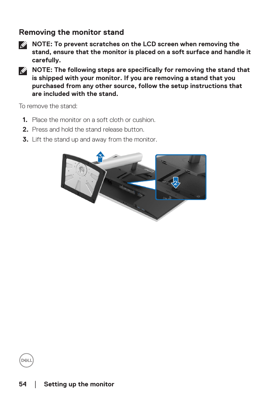 Removing the monitor stand | Dell P2723DE 27" 1440p USB Type-C Hub Monitor User Manual | Page 54 / 94