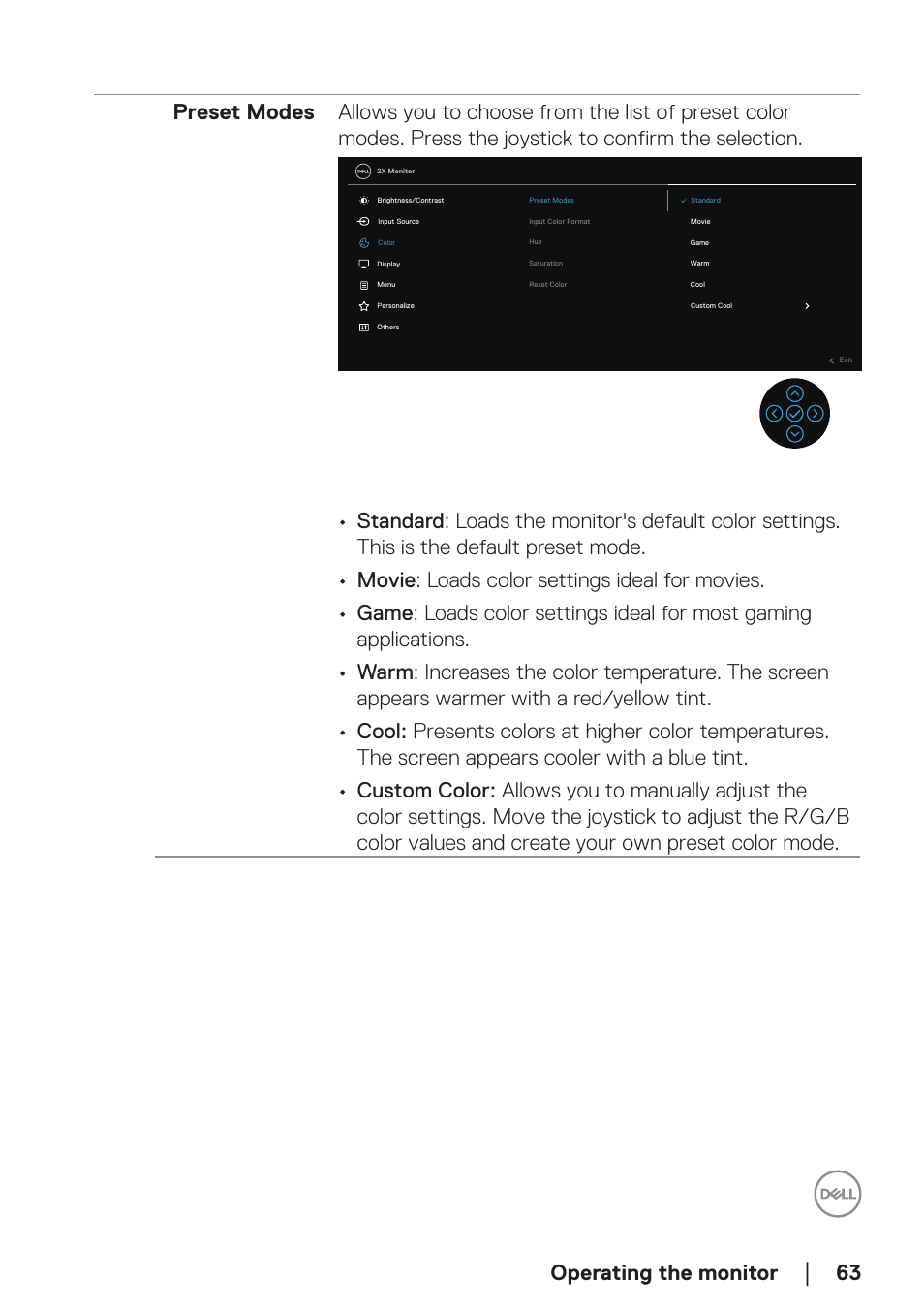 Operating the monitor | Dell P2723DE 27" 1440p USB Type-C Hub Monitor User Manual | Page 63 / 94