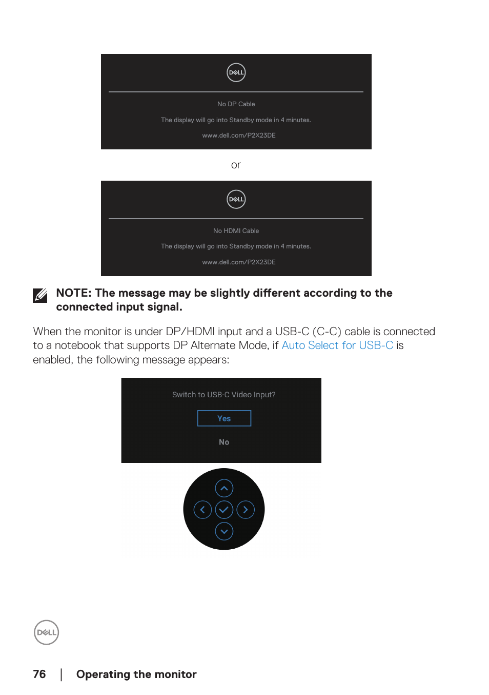 Operating the monitor | Dell P2723DE 27" 1440p USB Type-C Hub Monitor User Manual | Page 76 / 94