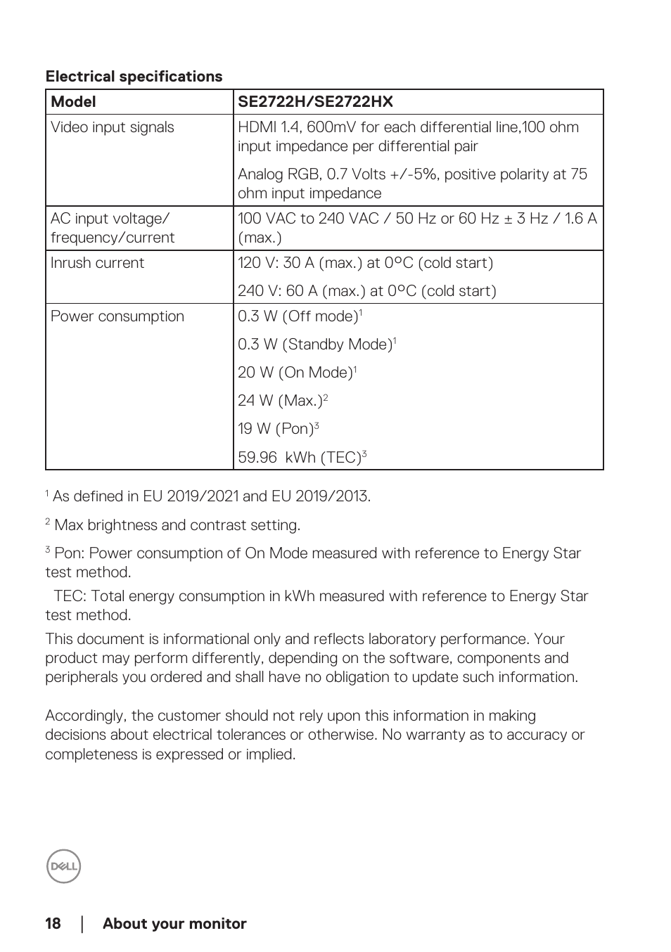 Dell SE2722H 27" 16:9 LCD Monitor User Manual | Page 18 / 63