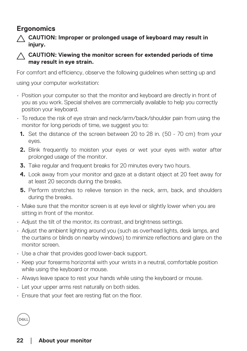 Ergonomics | Dell SE2722H 27" 16:9 LCD Monitor User Manual | Page 22 / 63