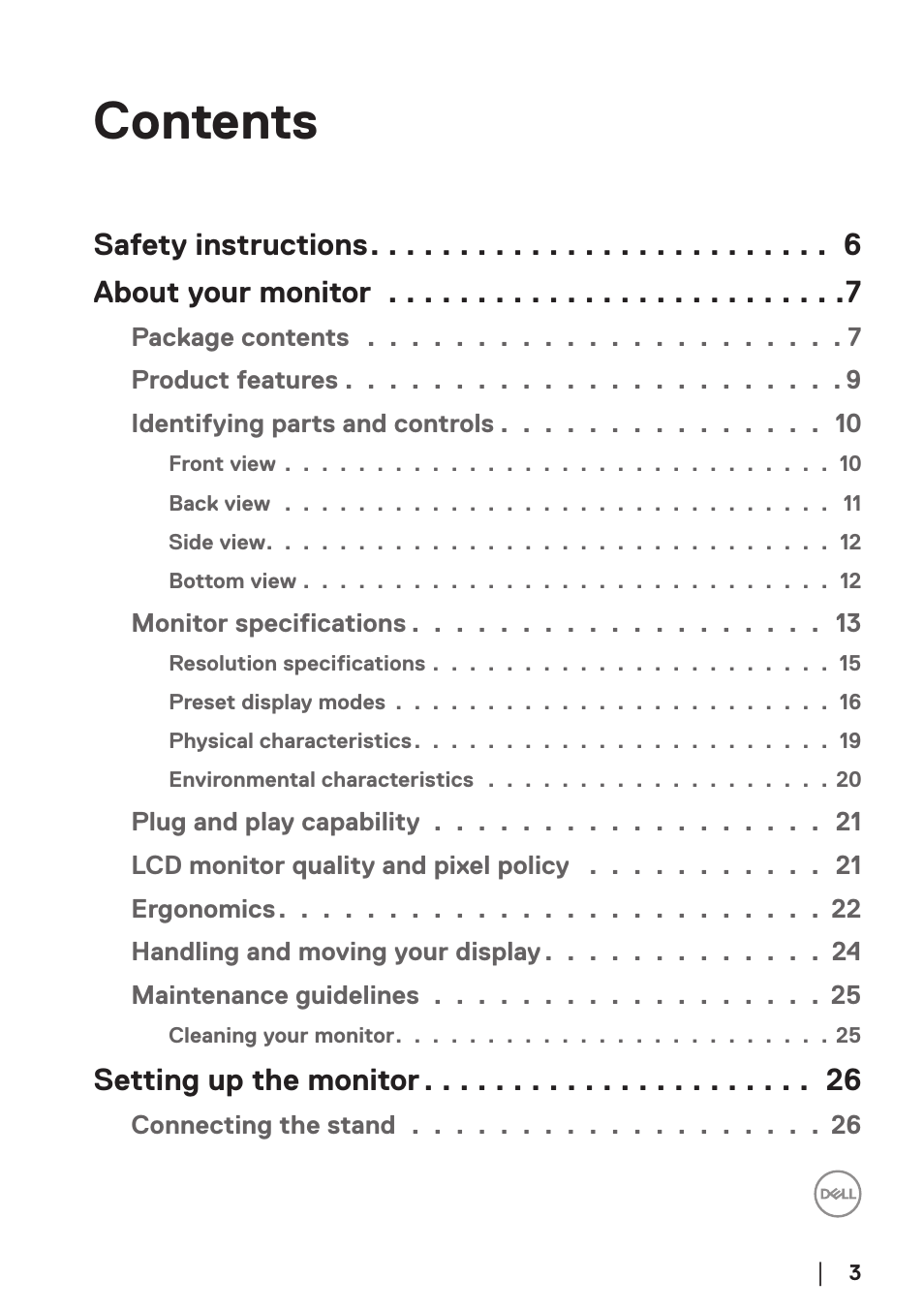 Dell SE2722H 27" 16:9 LCD Monitor User Manual | Page 3 / 63