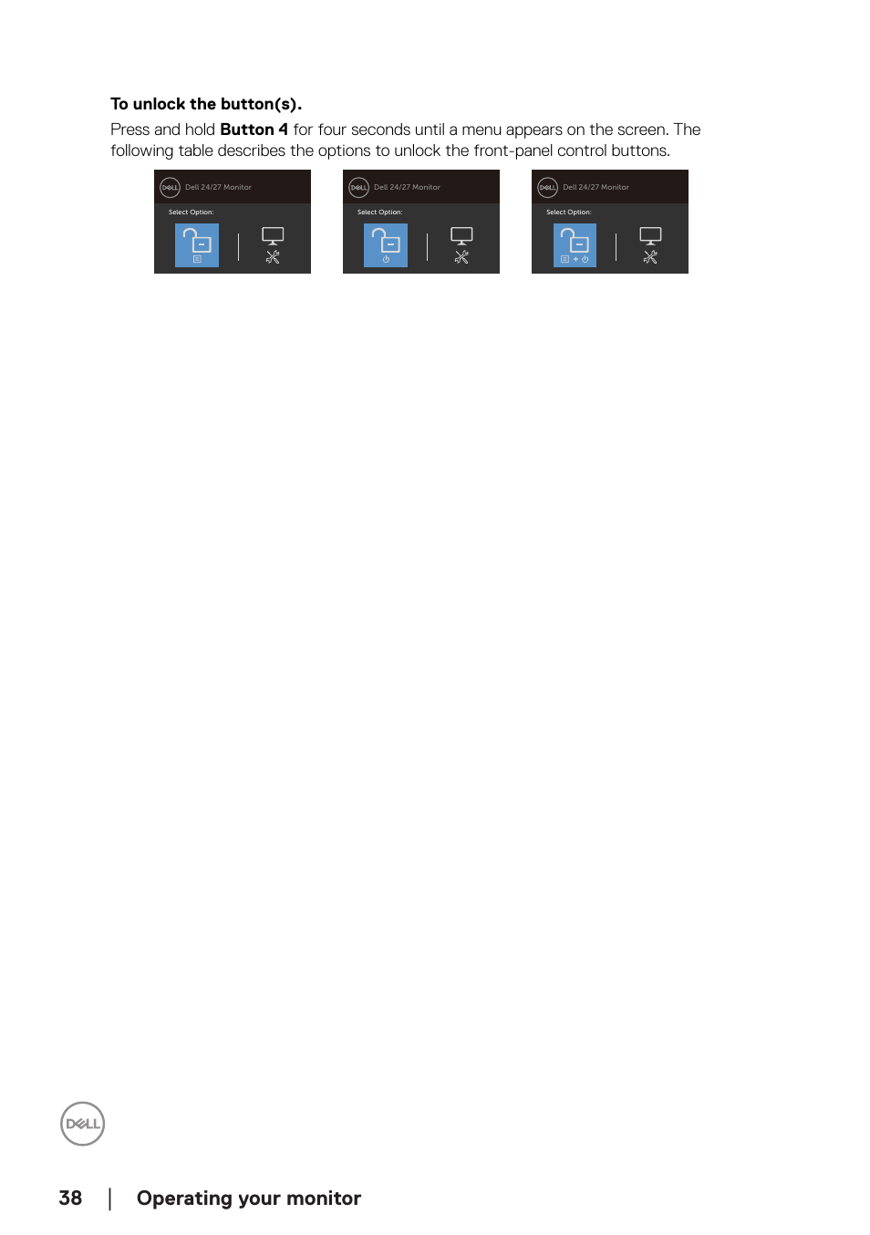 Operating your monitor | Dell SE2722H 27" 16:9 LCD Monitor User Manual | Page 38 / 63