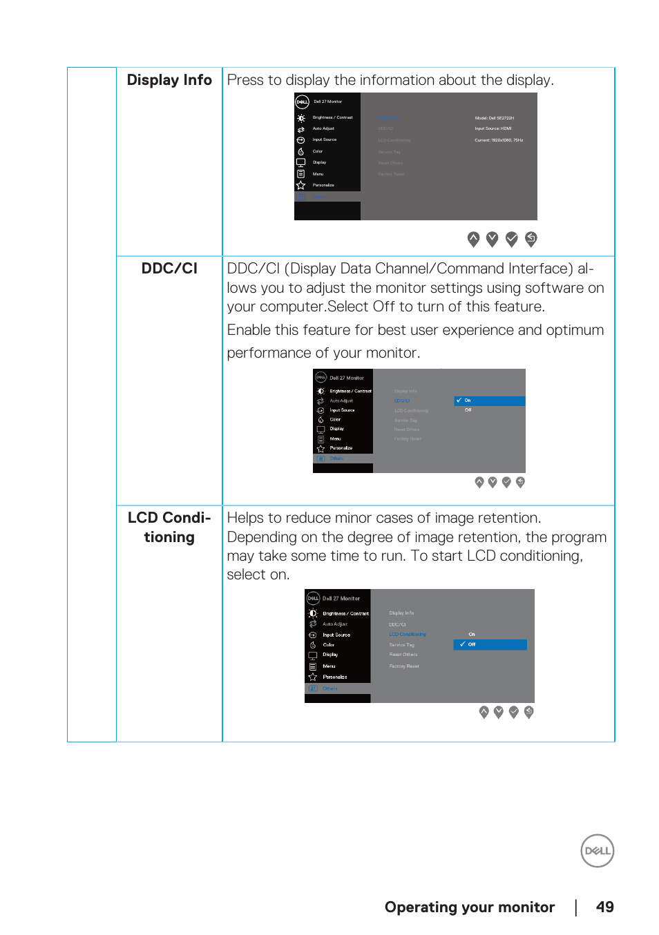 Operating your monitor | Dell SE2722H 27" 16:9 LCD Monitor User Manual | Page 49 / 63
