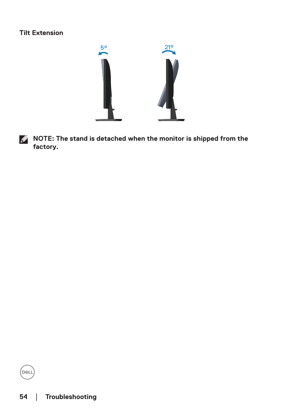 Tilt extension | Dell SE2722H 27" 16:9 LCD Monitor User Manual | Page 54 / 63