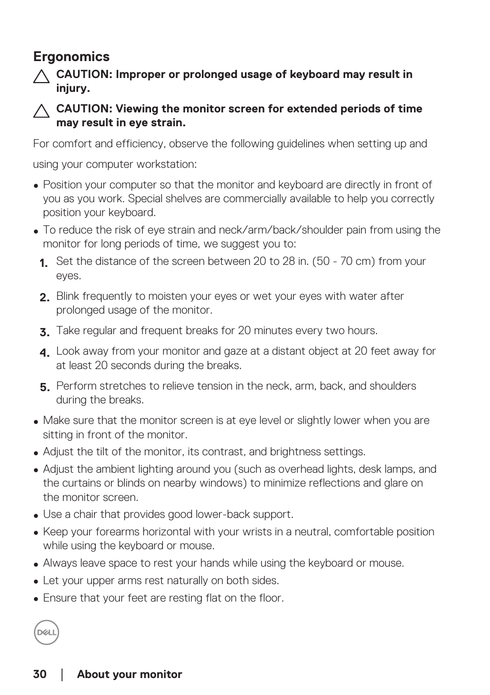 Ergonomics | Dell 34 S3422DWG 34" 21:9 Curved FreeSync WQHD 144 Hz HDR VA Gaming Monitor User Manual | Page 30 / 70