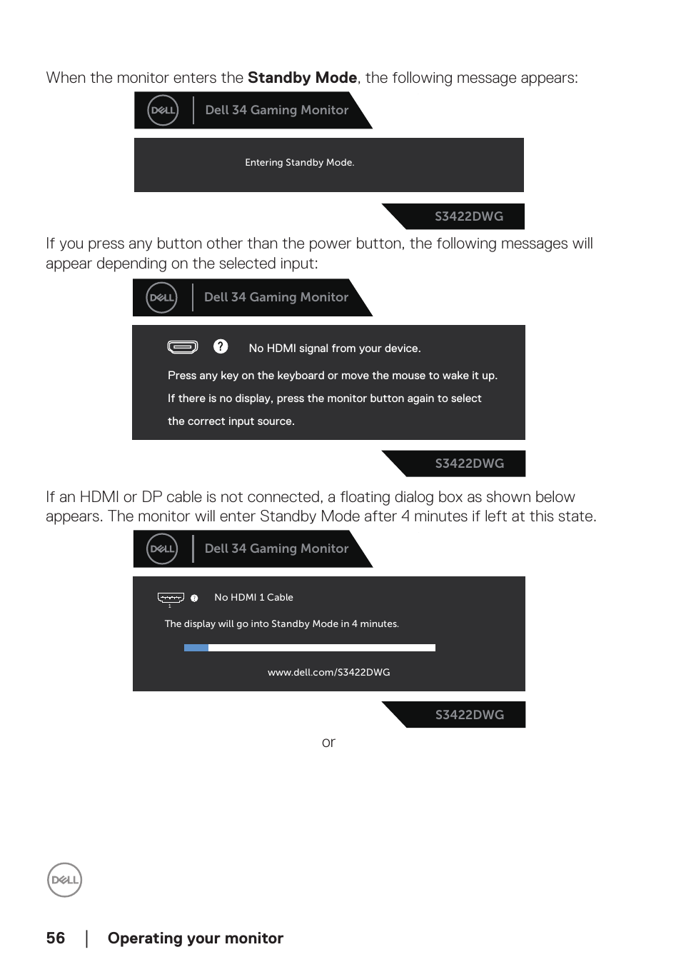 Dell 34 S3422DWG 34" 21:9 Curved FreeSync WQHD 144 Hz HDR VA Gaming Monitor User Manual | Page 56 / 70