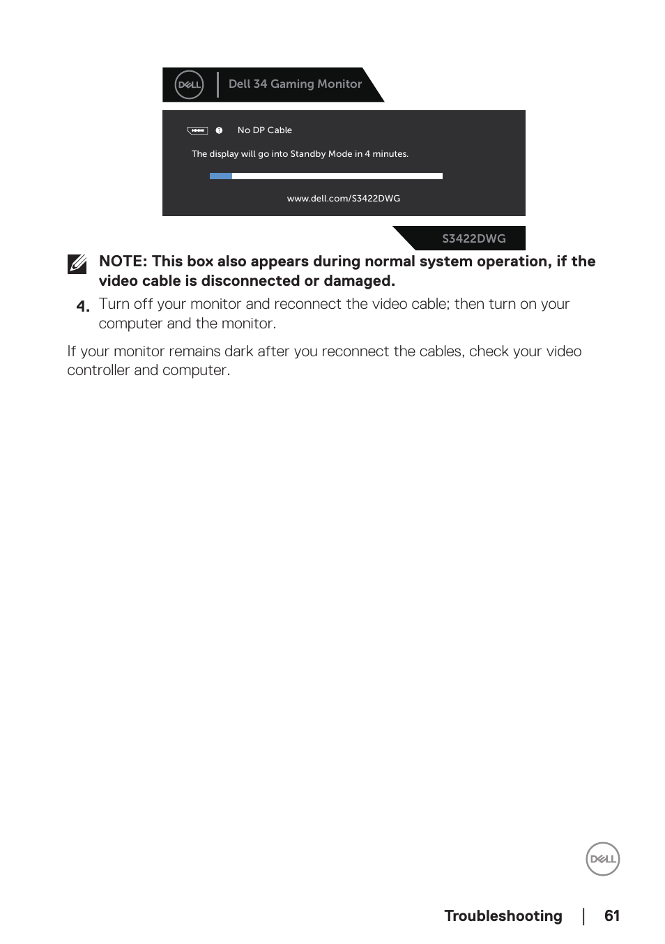 Dell 34 S3422DWG 34" 21:9 Curved FreeSync WQHD 144 Hz HDR VA Gaming Monitor User Manual | Page 61 / 70