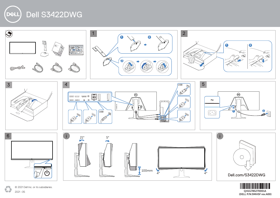 Dell 34 S3422DWG 34" 21:9 Curved FreeSync WQHD 144 Hz HDR VA Gaming Monitor User Manual | 1 page