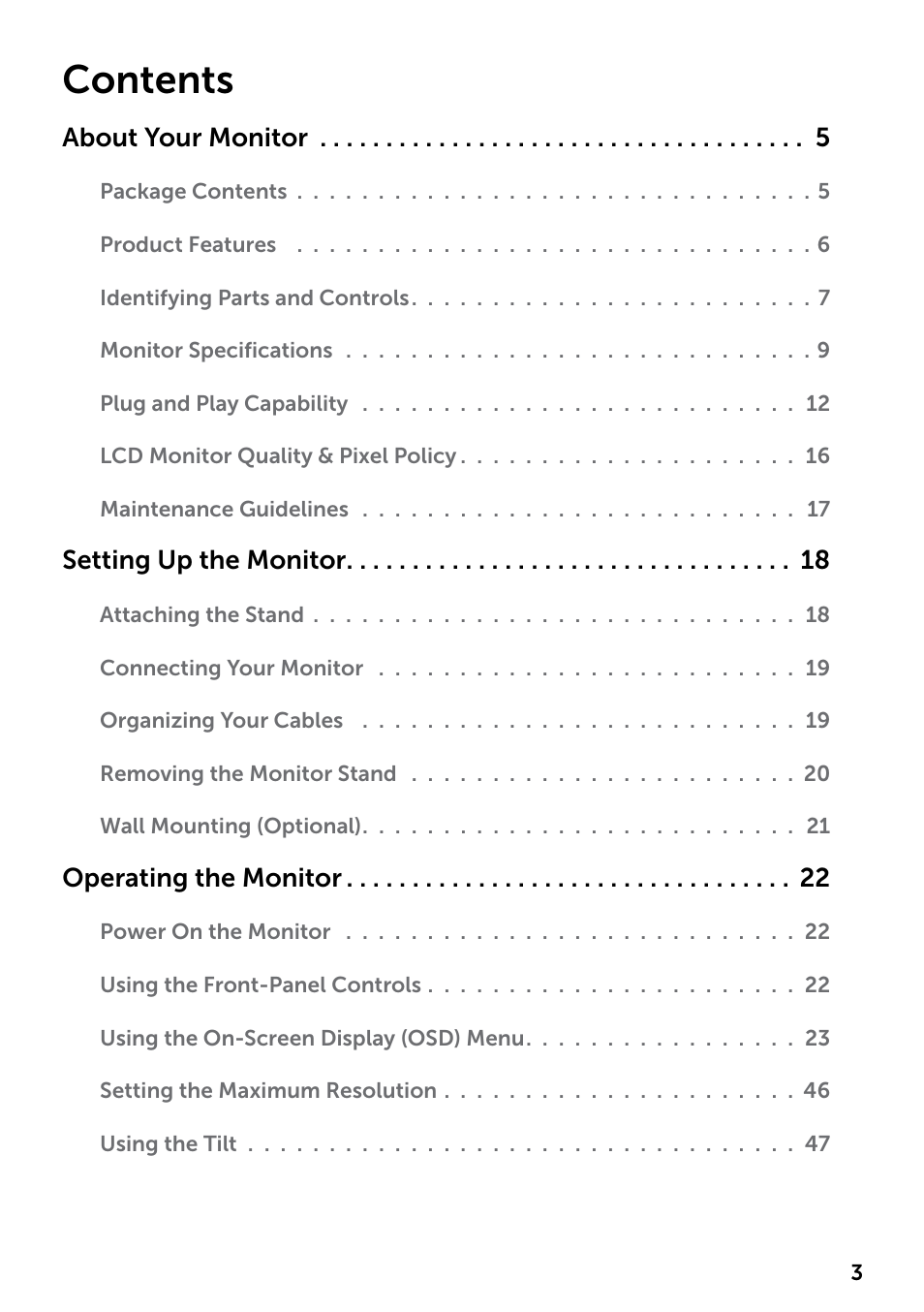 Dell E1916HV 19" 16:9 LCD Monitor User Manual | Page 3 / 72
