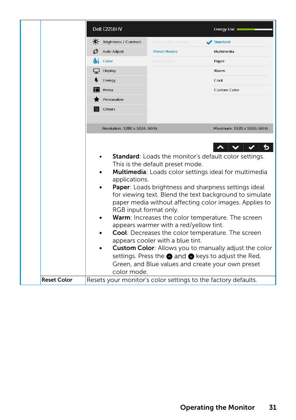Dell E1916HV 19" 16:9 LCD Monitor User Manual | Page 31 / 72