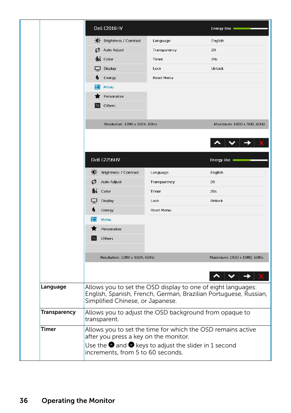 Dell E1916HV 19" 16:9 LCD Monitor User Manual | Page 36 / 72