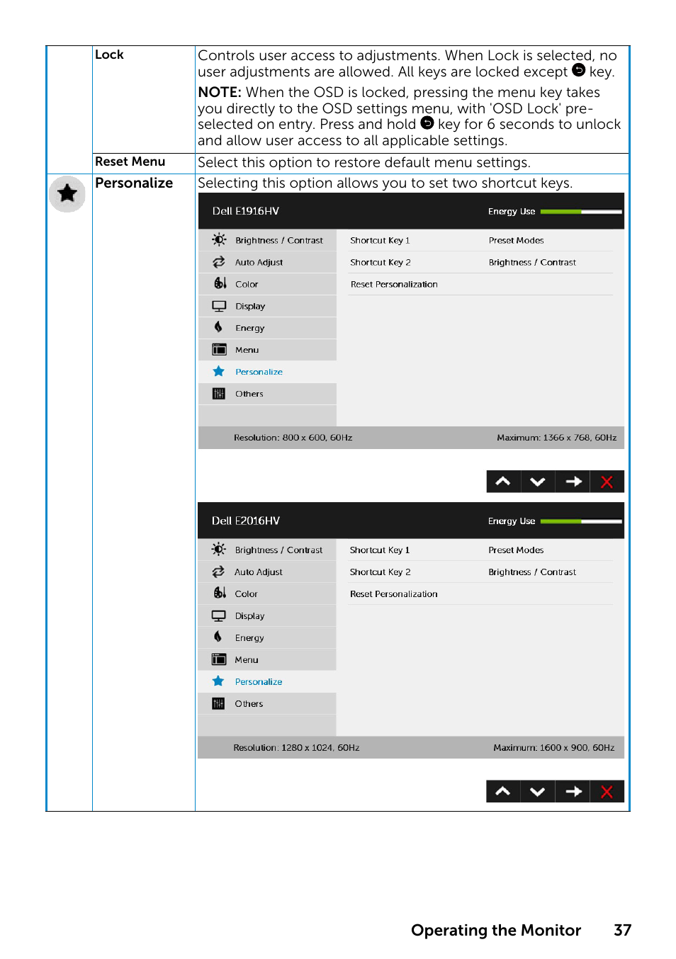 Dell E1916HV 19" 16:9 LCD Monitor User Manual | Page 37 / 72