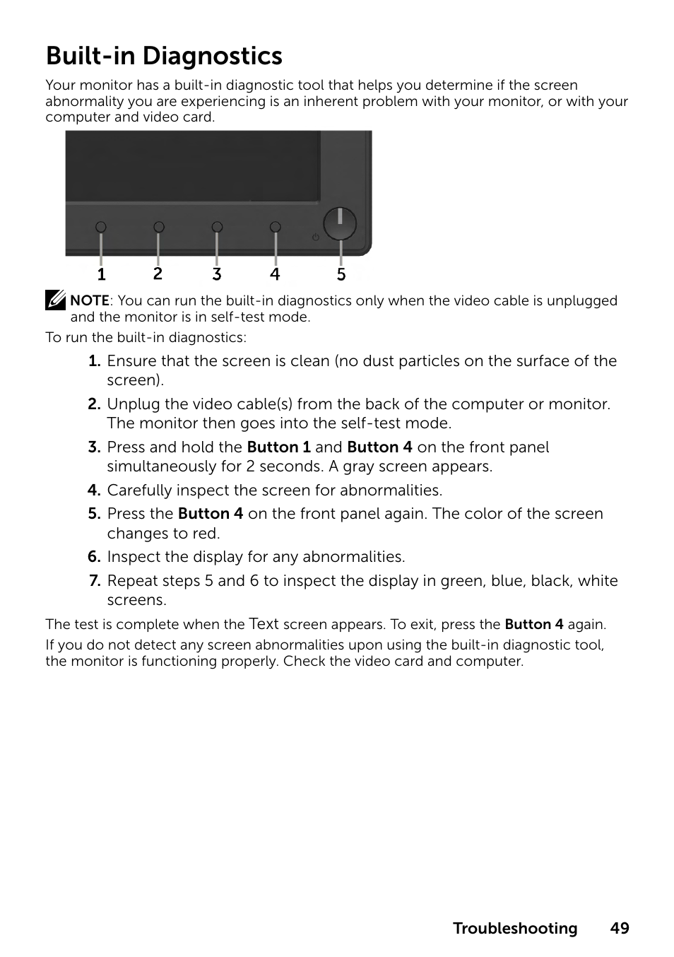 Built-in diagnostics | Dell E1916HV 19" 16:9 LCD Monitor User Manual | Page 49 / 72