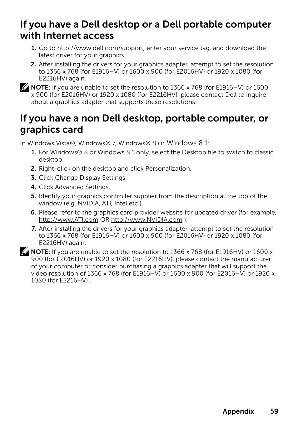 Dell E1916HV 19" 16:9 LCD Monitor User Manual | Page 59 / 72