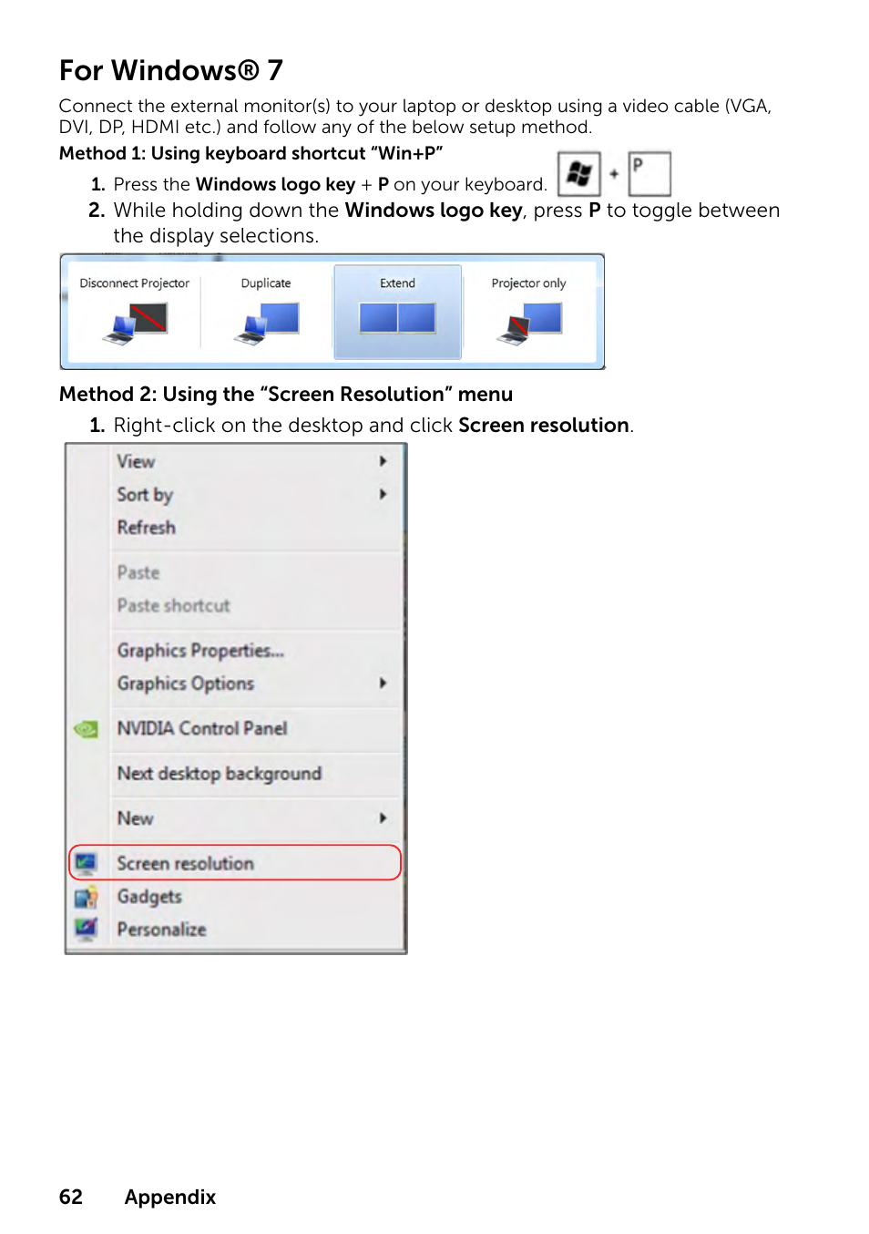 For windows® 7 | Dell E1916HV 19" 16:9 LCD Monitor User Manual | Page 62 / 72