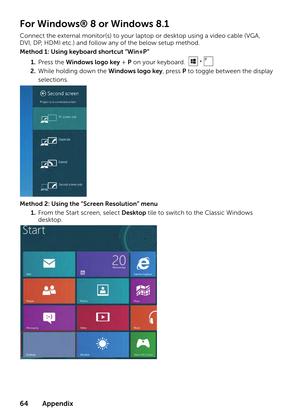 For windows® 8 or windows 8.1 | Dell E1916HV 19" 16:9 LCD Monitor User Manual | Page 64 / 72