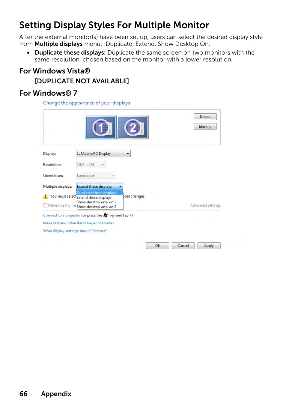 Setting display styles for multiple monitor | Dell E1916HV 19" 16:9 LCD Monitor User Manual | Page 66 / 72