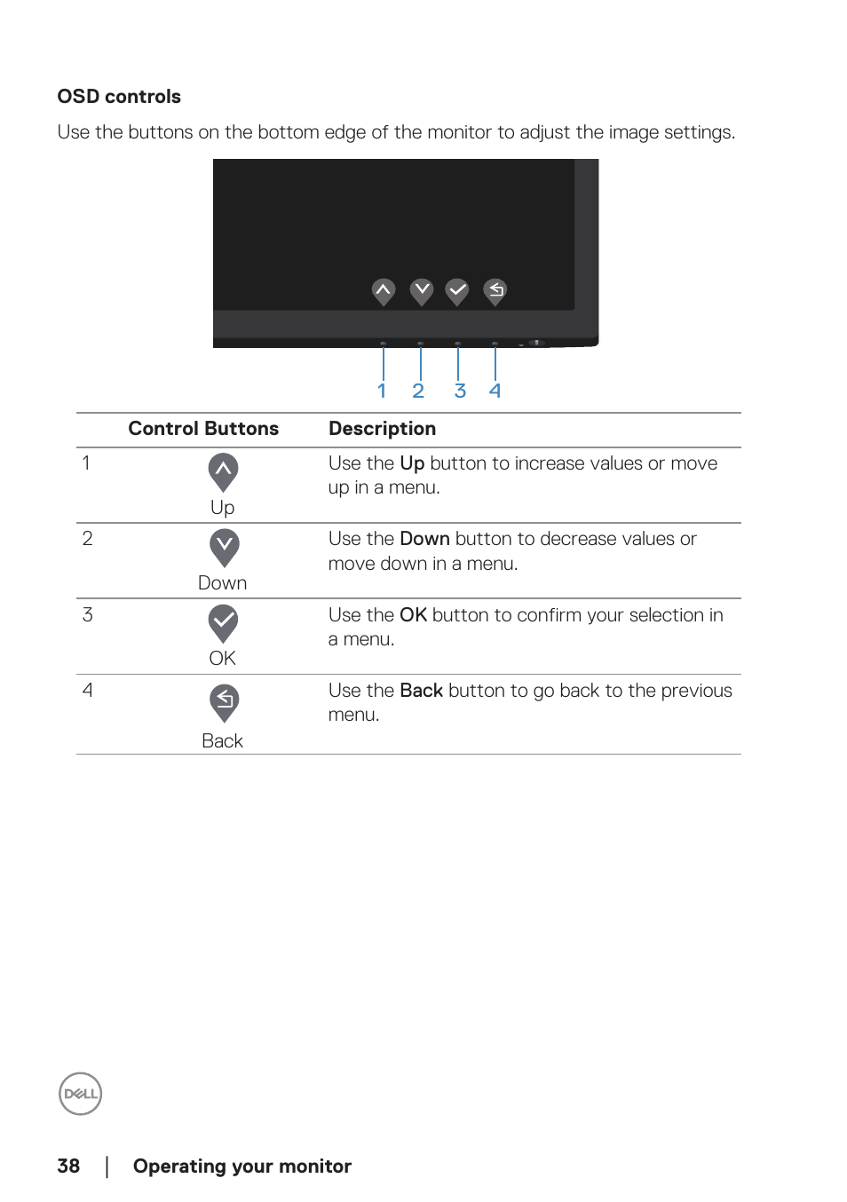 Osd controls | Dell E2723H 27" Monitor User Manual | Page 38 / 63