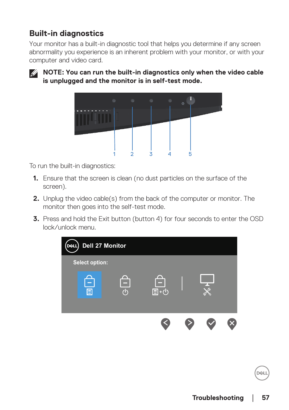 Built-in diagnostics | Dell E2723H 27" Monitor User Manual | Page 57 / 63