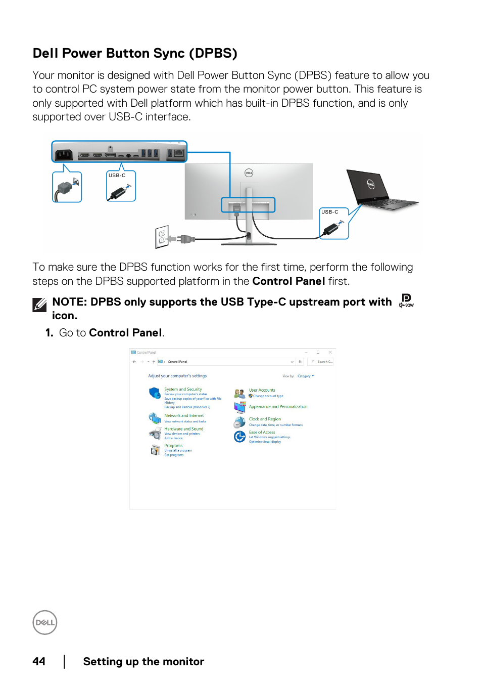 Dell power button sync (dpbs) | Dell UltraSharp 38" 1600p Curved Monitor User Manual | Page 44 / 96