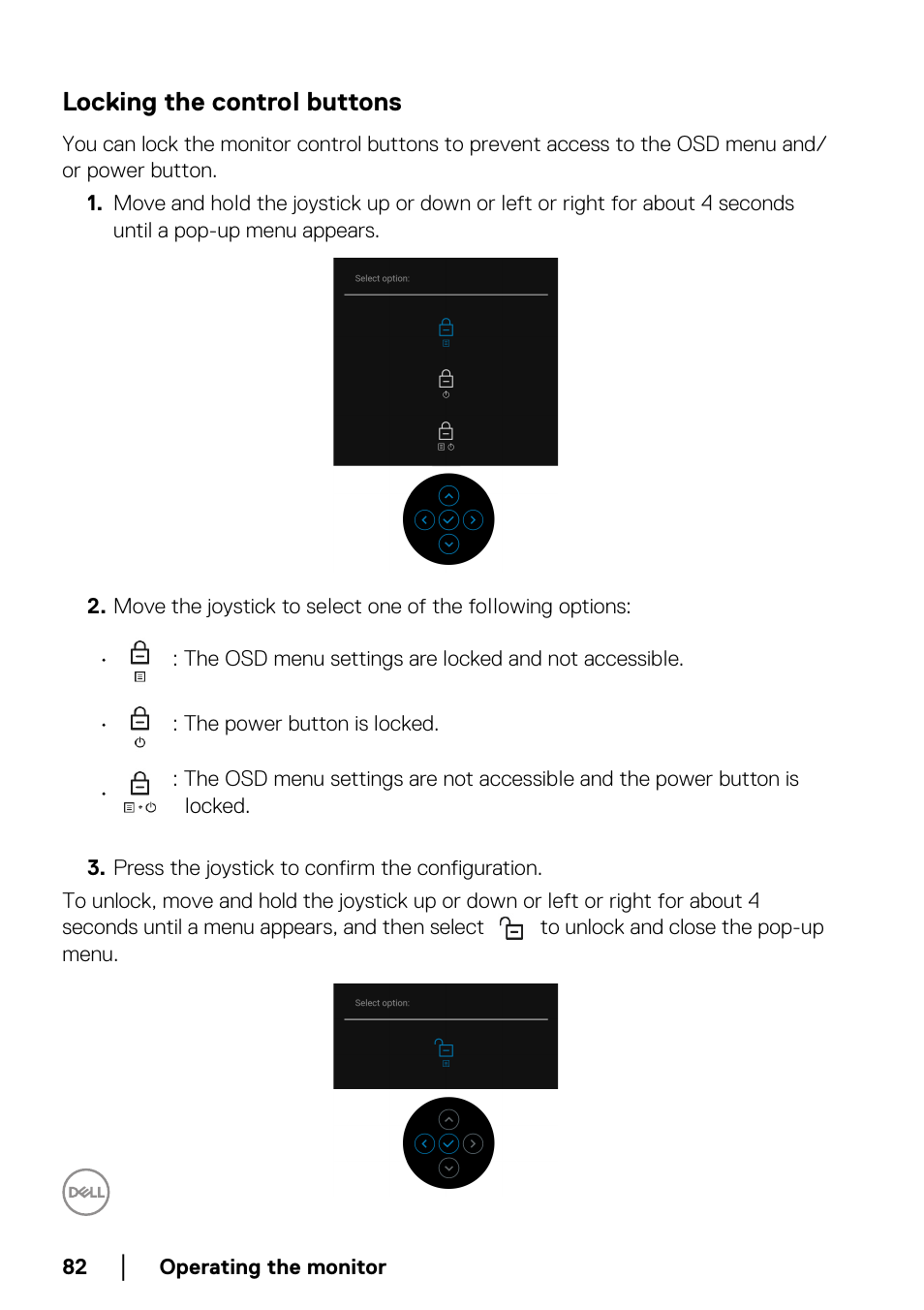 Locking the control buttons | Dell UltraSharp 38" 1600p Curved Monitor User Manual | Page 82 / 96