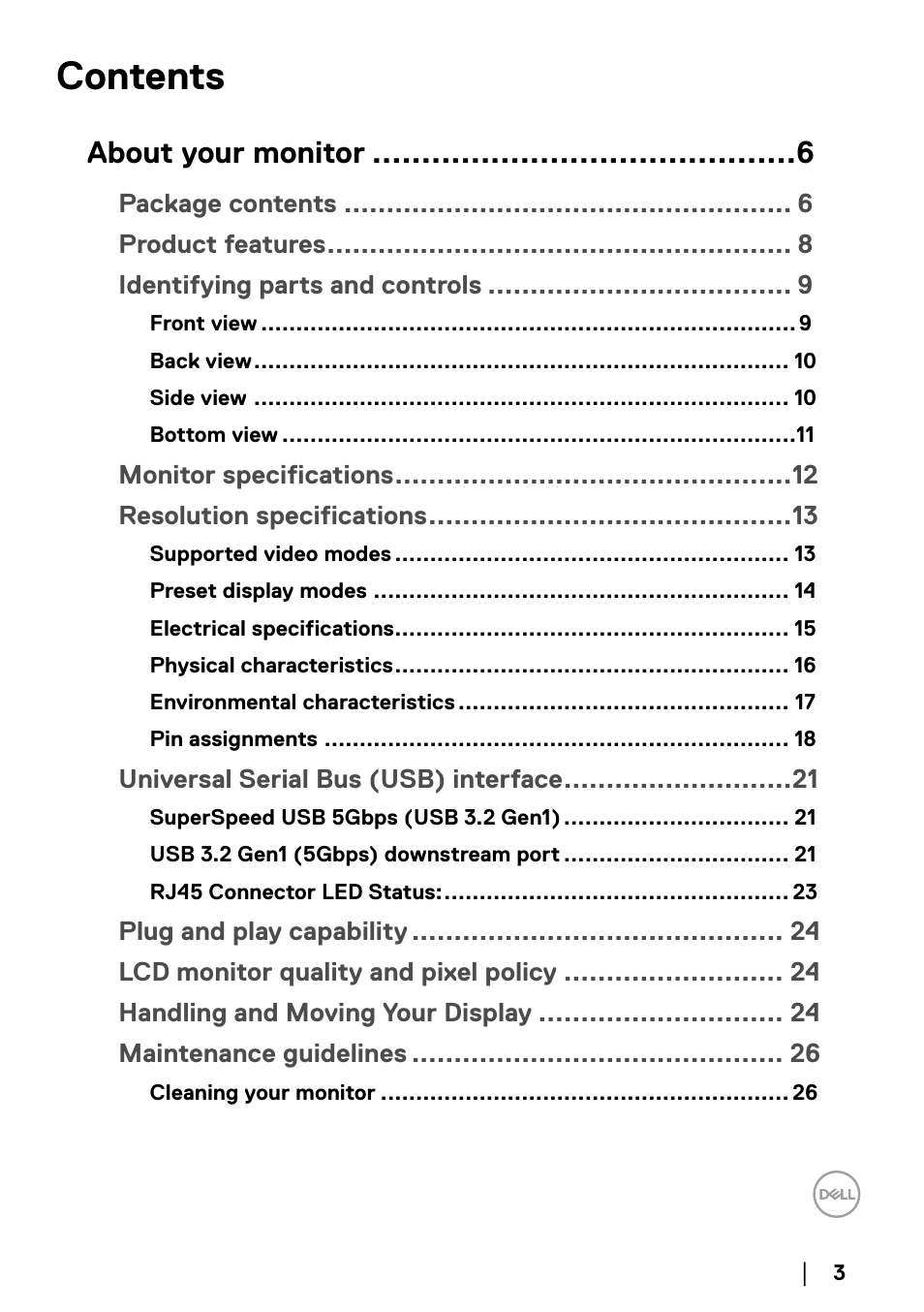 Dell P2723QE 27" 4K UHD USB Type-C Hub Monitor User Manual | Page 3 / 79