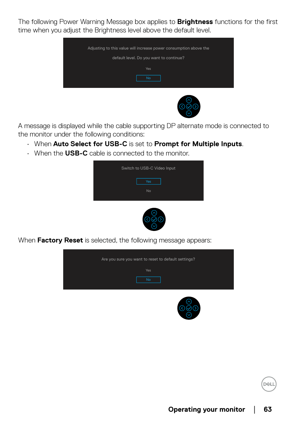 Operating your monitor | Dell P2723QE 27" 4K UHD USB Type-C Hub Monitor User Manual | Page 63 / 79