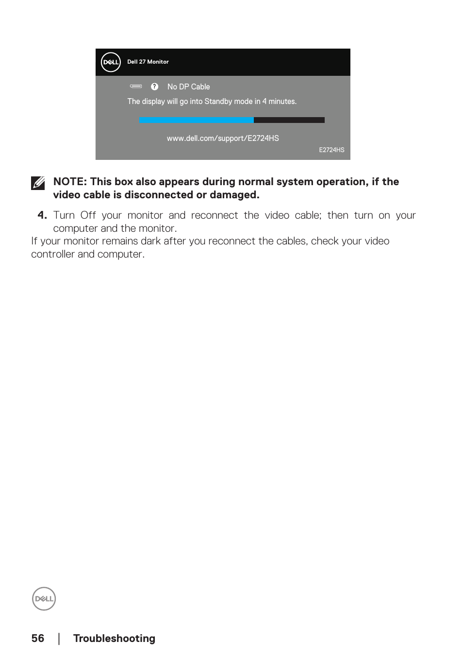 Troubleshooting | Dell E2724HS 27" Monitor User Manual | Page 56 / 63