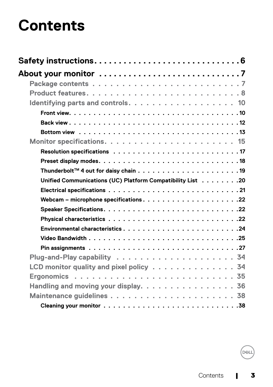 Dell UltraSharp 32" 6K HDR Video Conferencing Monitor User Manual | Page 3 / 123