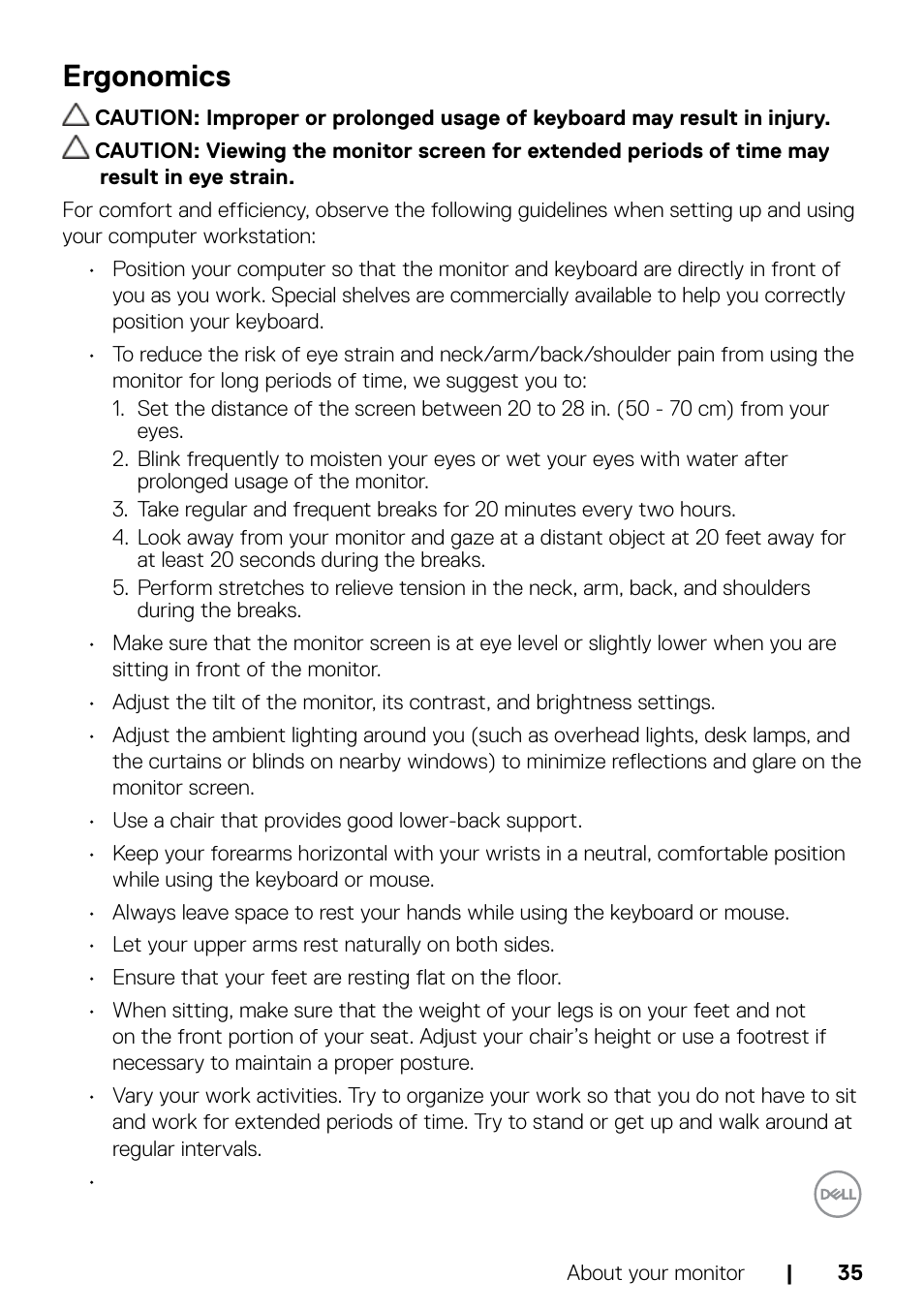 Ergonomics | Dell UltraSharp 32" 6K HDR Video Conferencing Monitor User Manual | Page 35 / 123