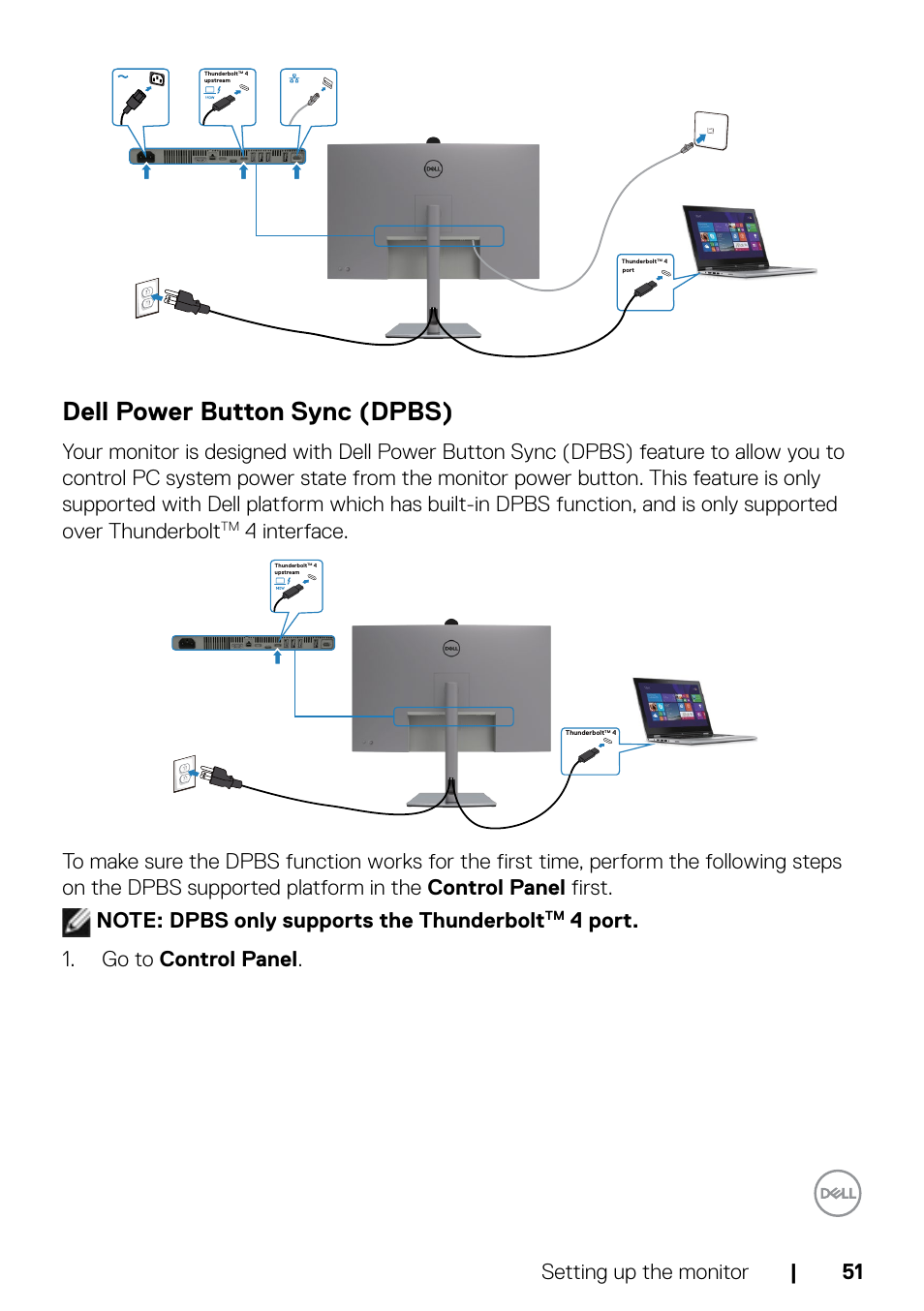 Dell power button sync (dpbs), Setting up the monitor | 51, 4 interface | 4 port. 1. go to control panel | Dell UltraSharp 32" 6K HDR Video Conferencing Monitor User Manual | Page 51 / 123