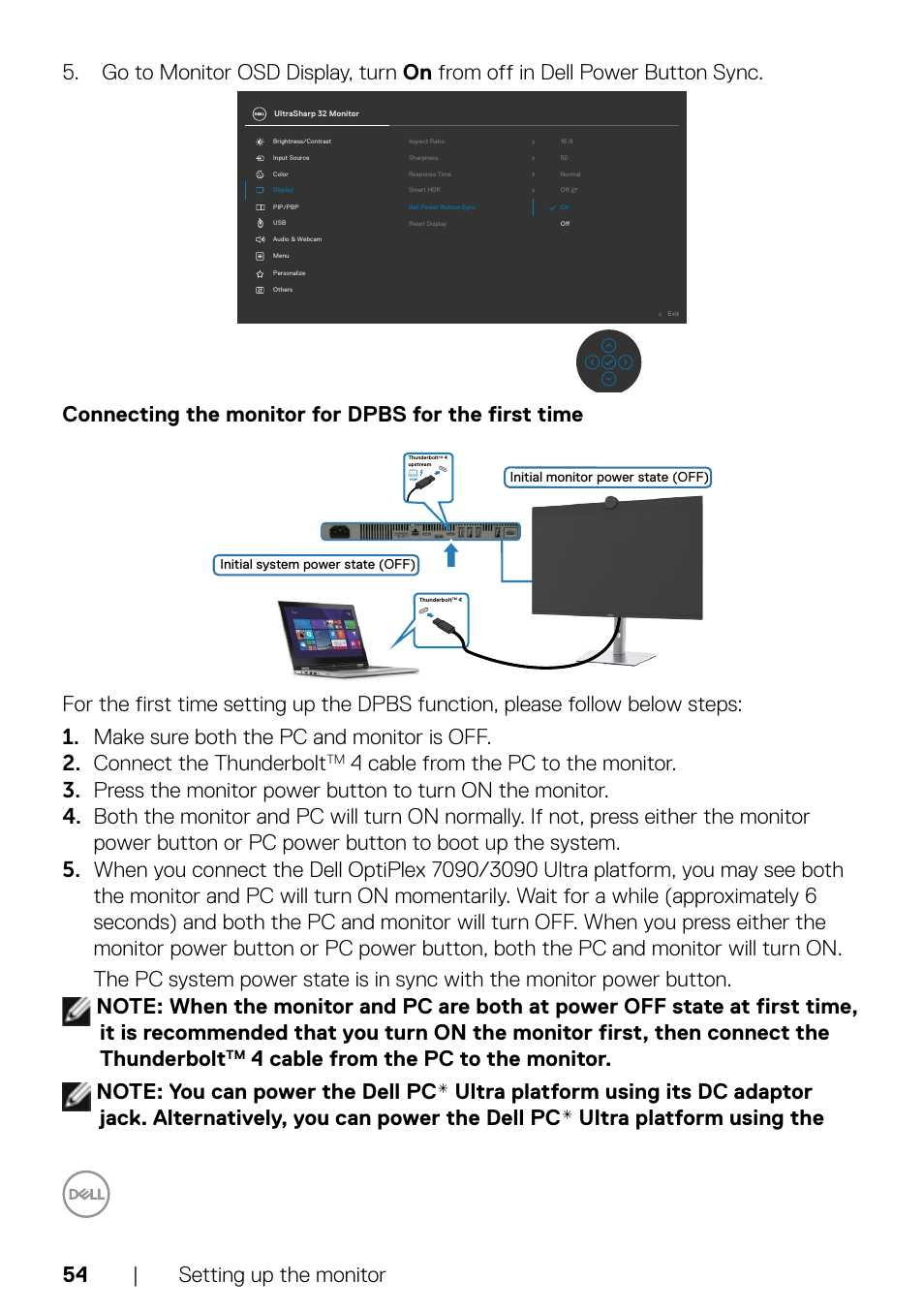 Connecting the monitor for dpbs for the first time | Dell UltraSharp 32" 6K HDR Video Conferencing Monitor User Manual | Page 54 / 123