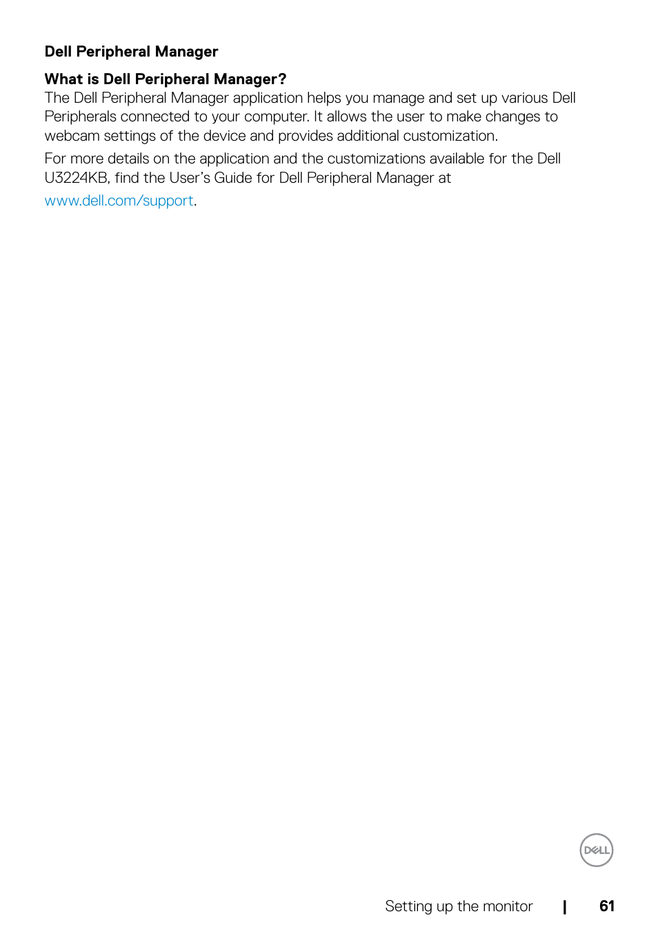 Dell peripheral manager | Dell UltraSharp 32" 6K HDR Video Conferencing Monitor User Manual | Page 61 / 123