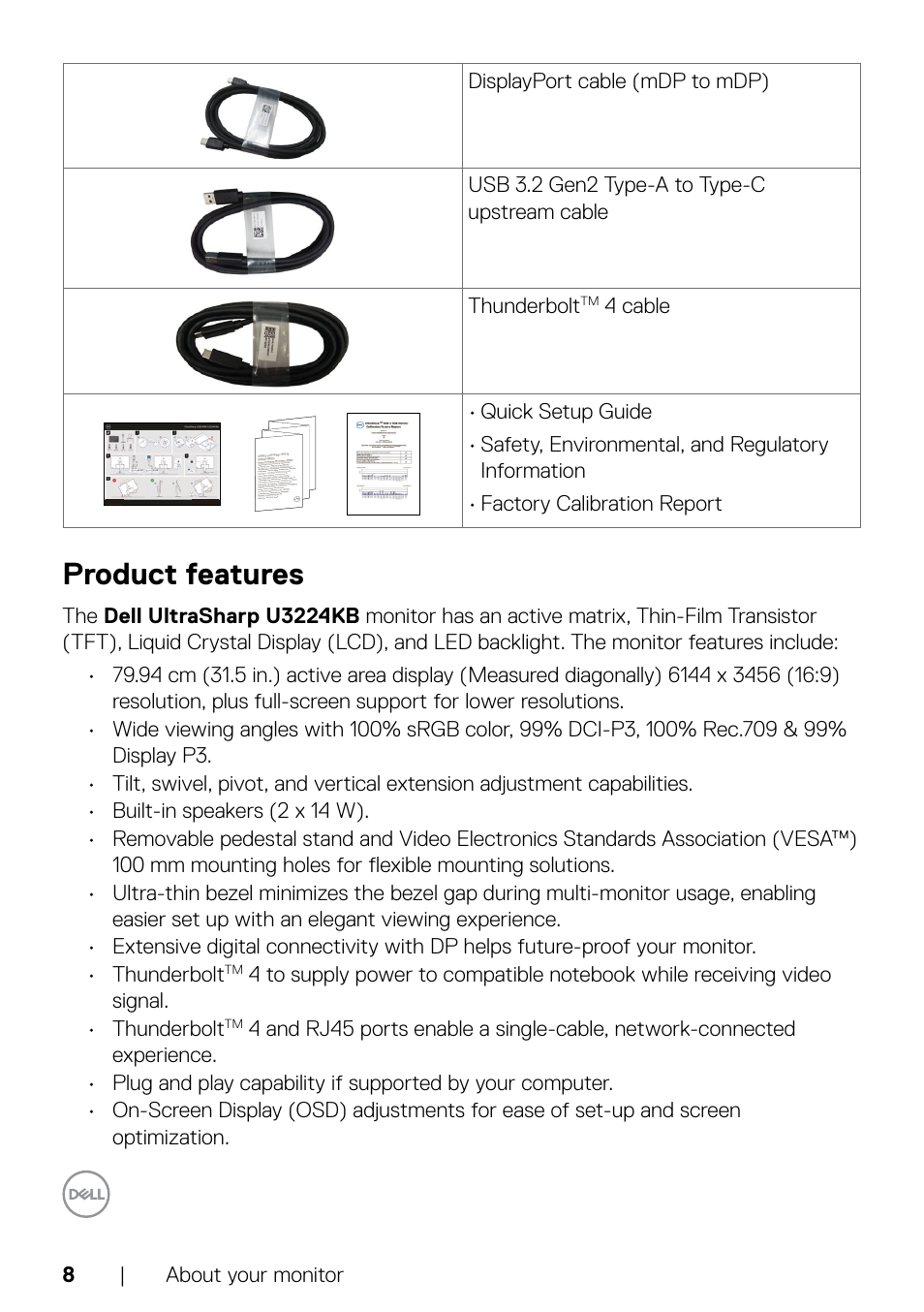 Product features | Dell UltraSharp 32" 6K HDR Video Conferencing Monitor User Manual | Page 8 / 123