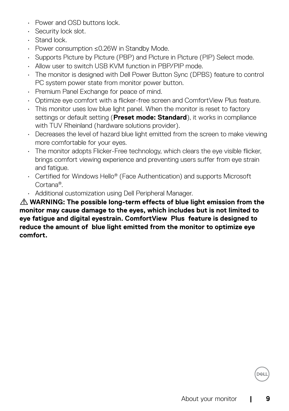 Dell UltraSharp 32" 6K HDR Video Conferencing Monitor User Manual | Page 9 / 123