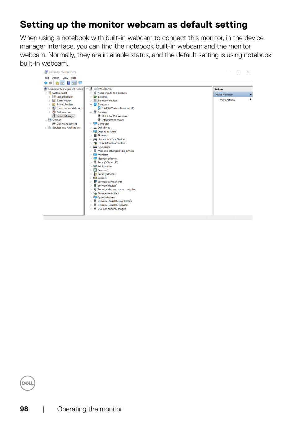 Setting up the monitor webcam as default setting | Dell UltraSharp 32" 6K HDR Video Conferencing Monitor User Manual | Page 98 / 123