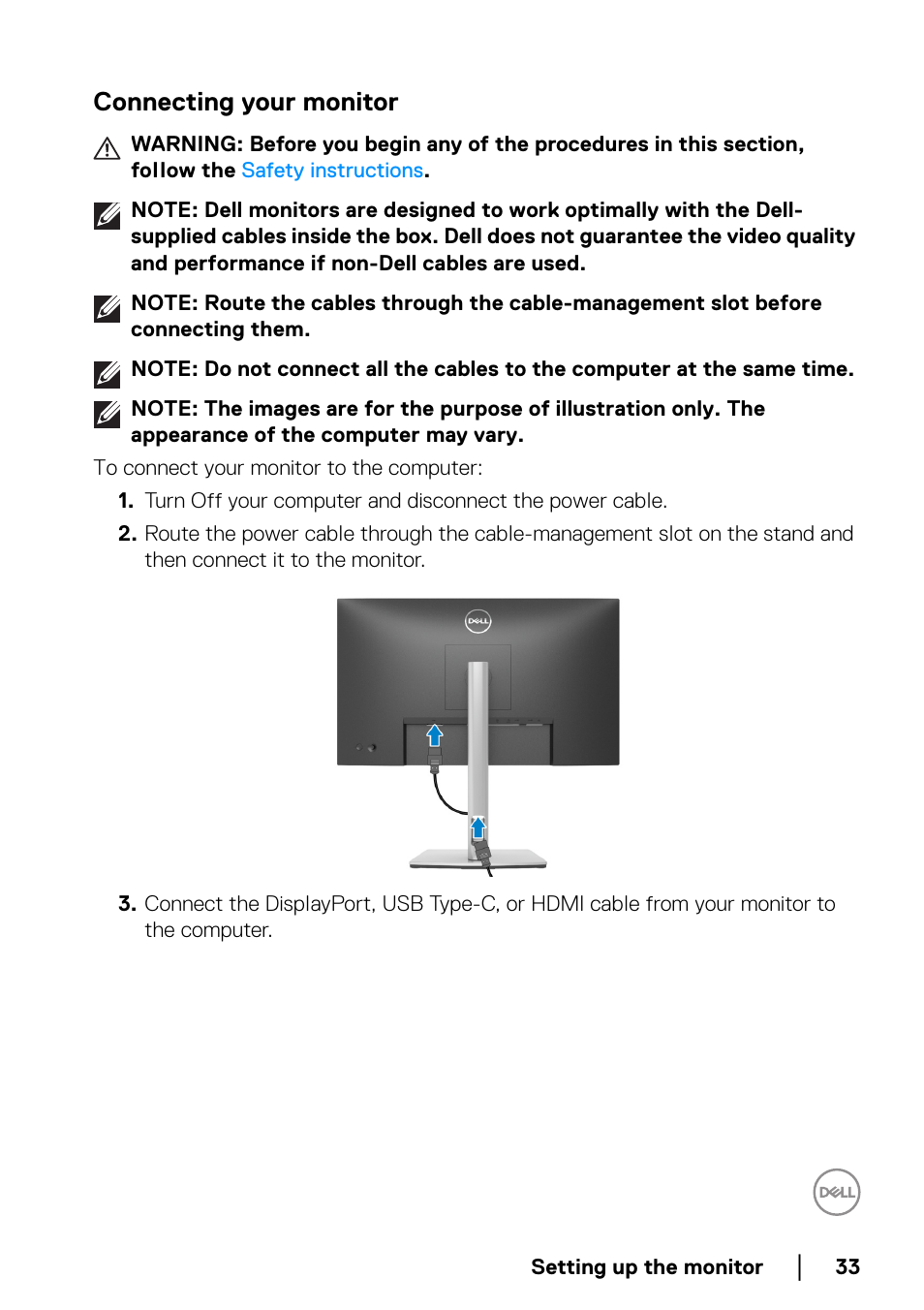 Connecting your monitor | Dell P2223HC 21.5" 16:9 IPS Monitor User Manual | Page 33 / 82