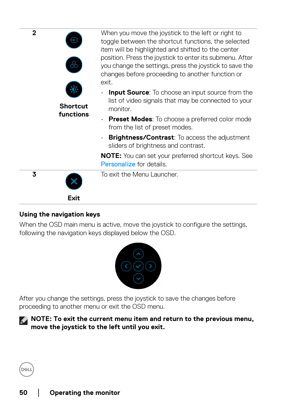 Using the navigation keys | Dell P2223HC 21.5" 16:9 IPS Monitor User Manual | Page 50 / 82