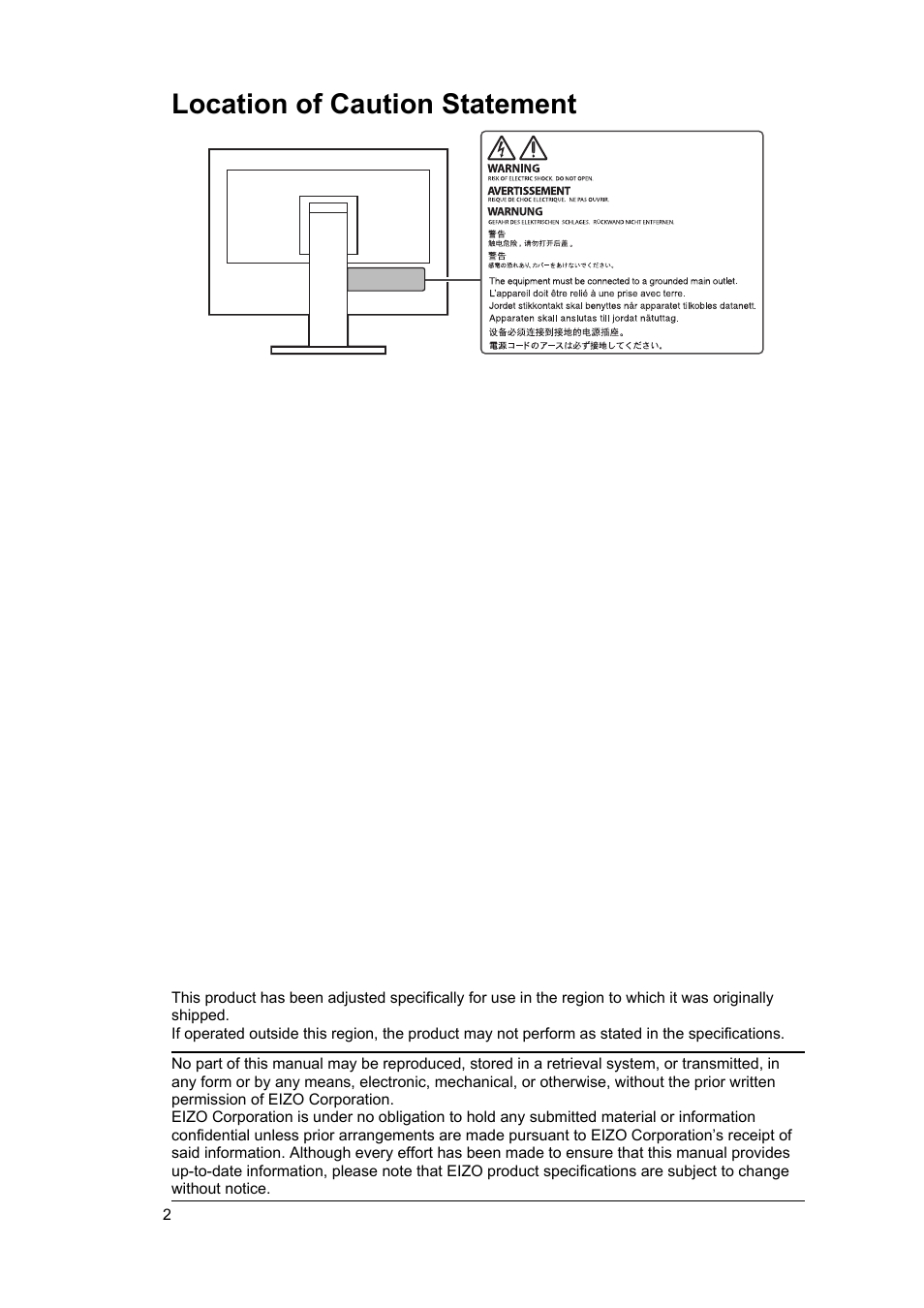 Location of caution statement | Eizo ColorEdge CS2400S 24.1" Monitor User Manual | Page 2 / 47